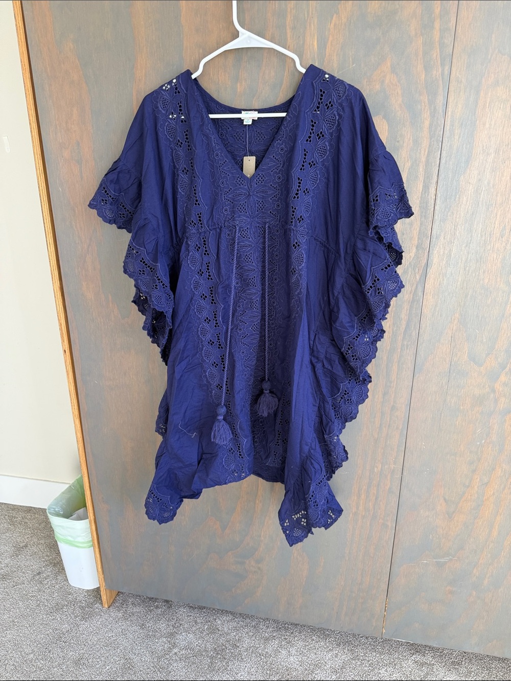 J. Crew Deep Navy Lace-Trim V-Neck Tunic with Tassels